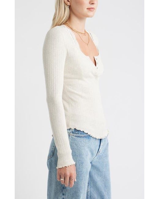 BP. White Cotton Blend Pointelle Henley Top