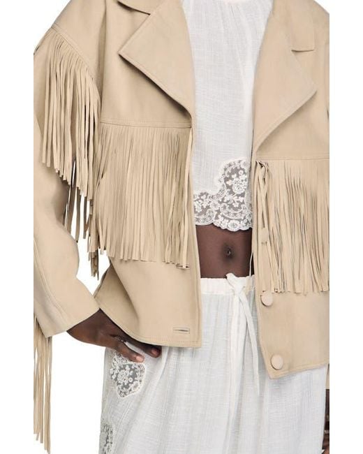 Sandro Natural Fringed Suede Jacket
