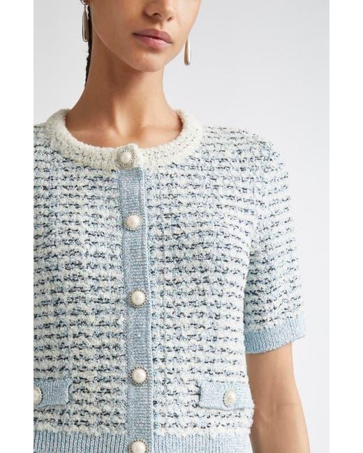 St. John Blue Sequin Eyelash Cardigan