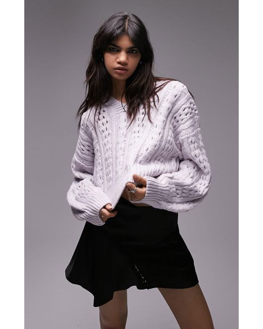 TOPSHOP Cable Knit Sweater in Lilac 