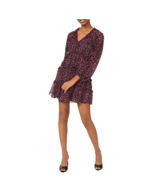 Cece Women's Floral Long Sleeve Tiered Dress Cece Women's Floral Long Sleeve Tiered Dress