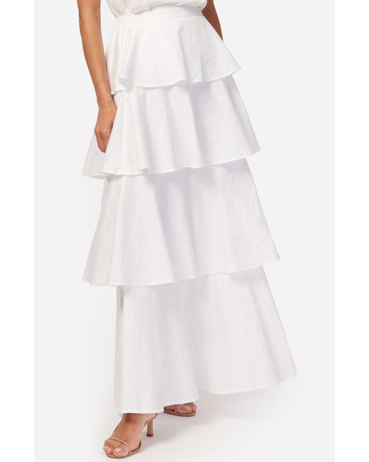 Cami NYC White Terra Tiered Cotton Poplin Maxi Skirt