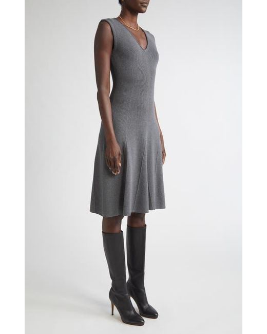 St. John Black Sleeveless Engineered Godet Fit & Flare Dress