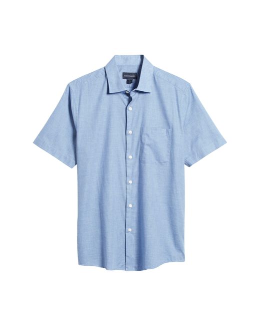Scott Barber Blue Heathered Chambray Short Sleeve Button-up Shirt for men