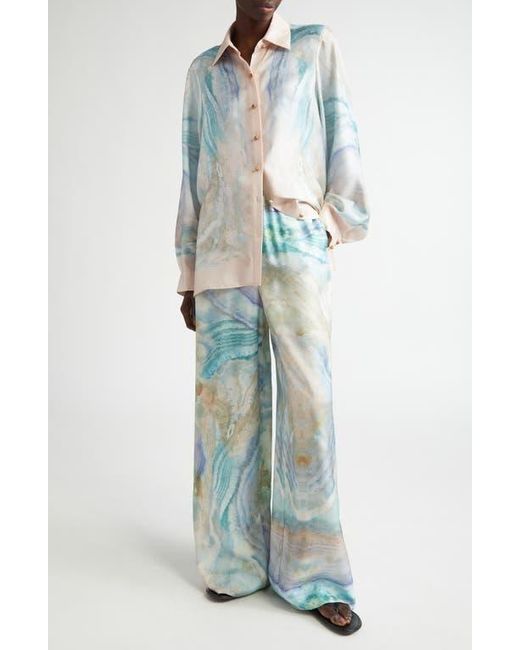 Zimmermann Blue Agate Print Silk Track Pants
