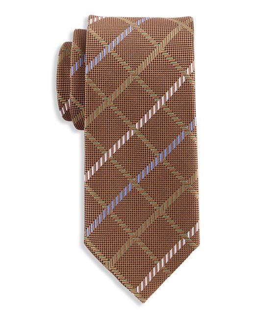 Oak Hill by DXL Brown Grid Patterned Tie for men