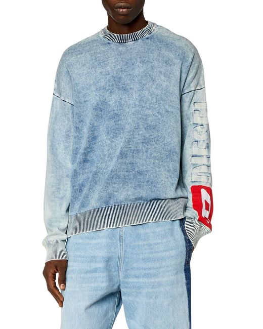 DIESEL Blue Diesel K-zeros Denim Effect Cotton Blend Sweater for men