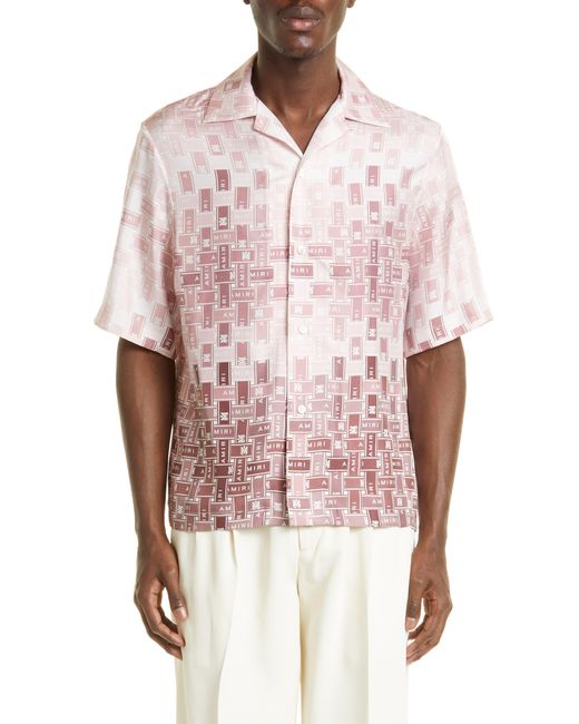 Amiri Pink Dégradé Logo Tape Print Silk Shirt for men