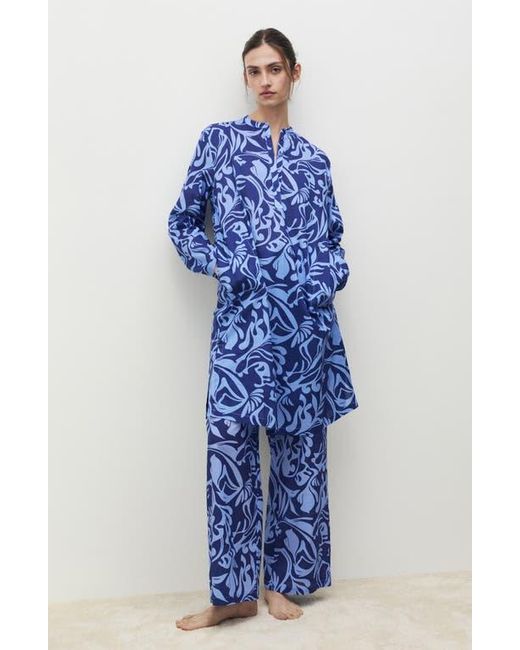 Mango Blue Two-Tone Print Cotton Pants
