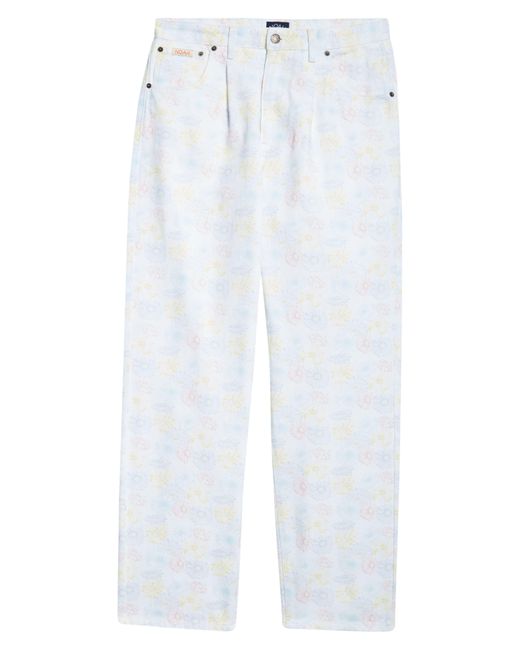 Noah NYC White Floral Print Pleated Straight Leg Jeans for men