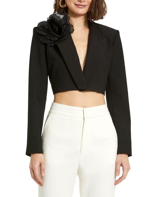 Mac Duggal Black Cropped Crepe Tailored Blazer