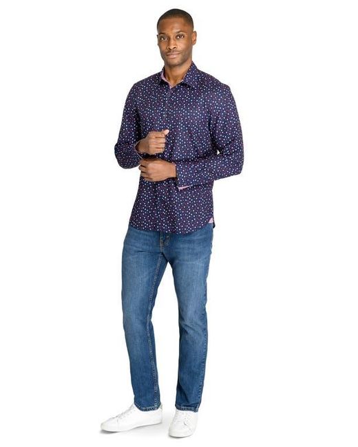 Con.struct Blue Slim Fit Mini Hearts Recycled 4-Way Stretch Performance Long Sleeve Shirt for men