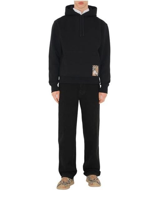 Burberry Black Check Label Cotton Hoodie for men