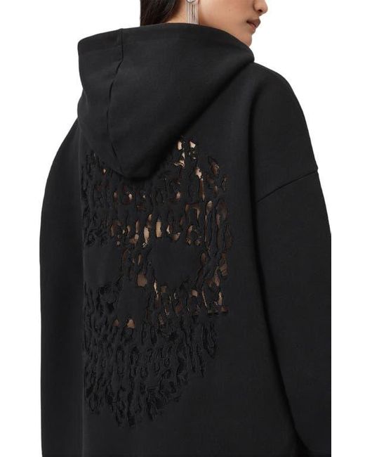 AllSaints Black Craneo Etienne Snakeprint Detail Cotton Blend Hoodie