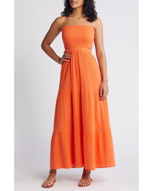 Rip Curl Orange Premium Surf Strapless Cutout Maxi Dress