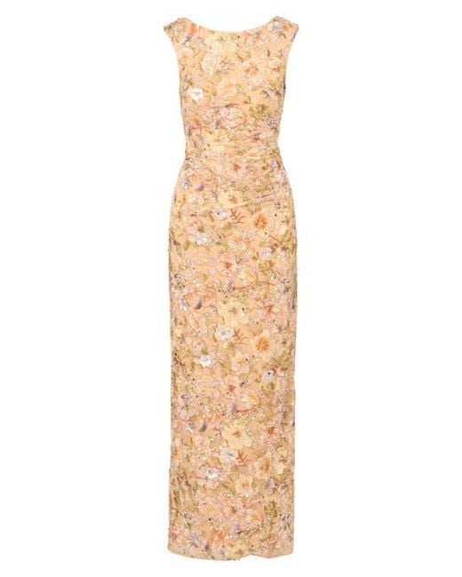 Aidan Mattox Sequin Floral Appliqu Sheath Gown in Natural | Lyst