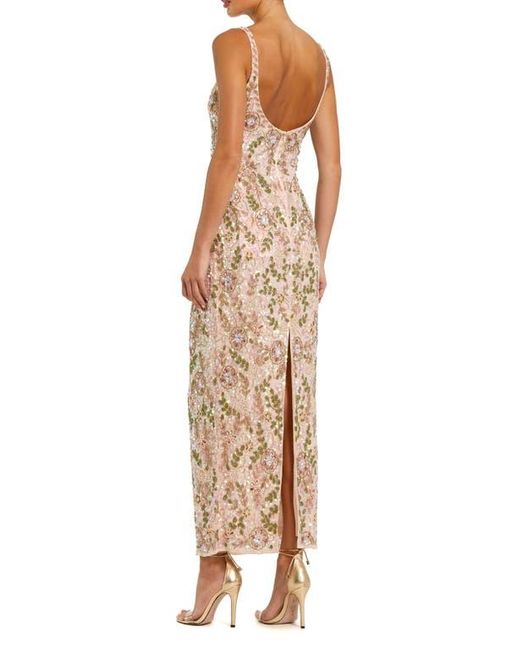 mac duggal pink sleeveless hand beaded floral midi dress Pink Sleeveless Hand Beaded Floral Midi Dress main image 1