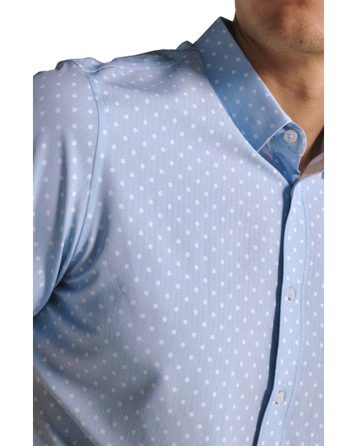 7 Diamonds Blue Gareth Floral Dot Short Sleeve Performance Button-up Shirt for men