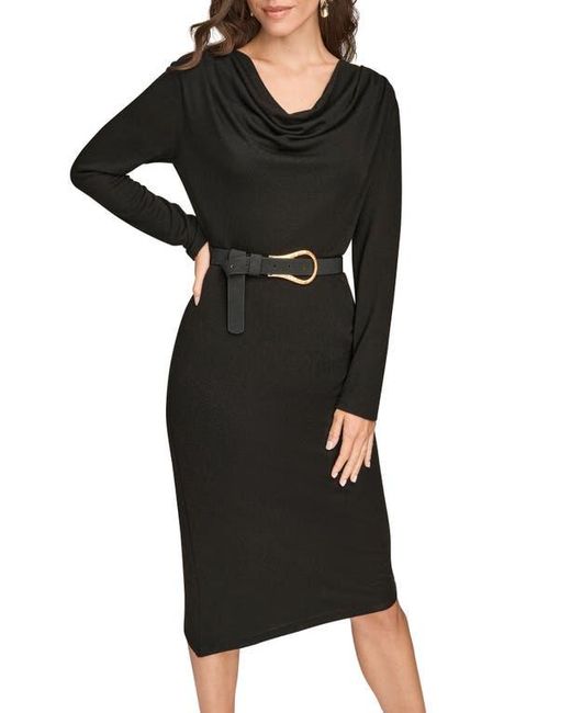 Donna Karan Black Long Sleeve Cowl Neck Sheath Dress