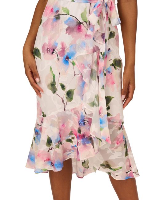 Adrianna Papell Red Floral Tie Belt High-low Dress