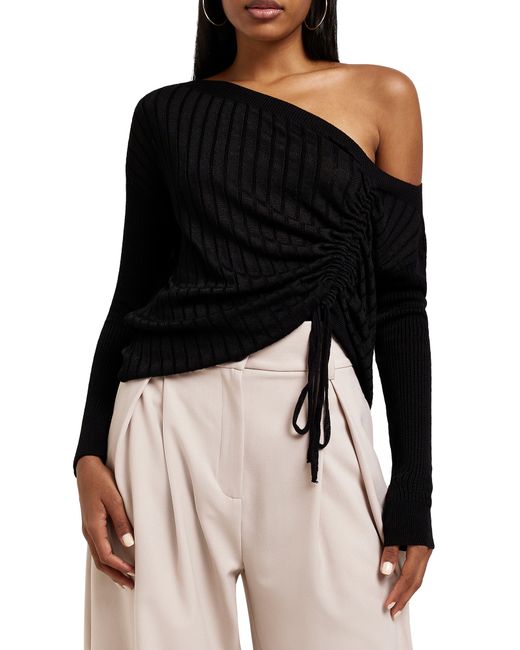 Shoulder Ruched Side Tie Sweater 