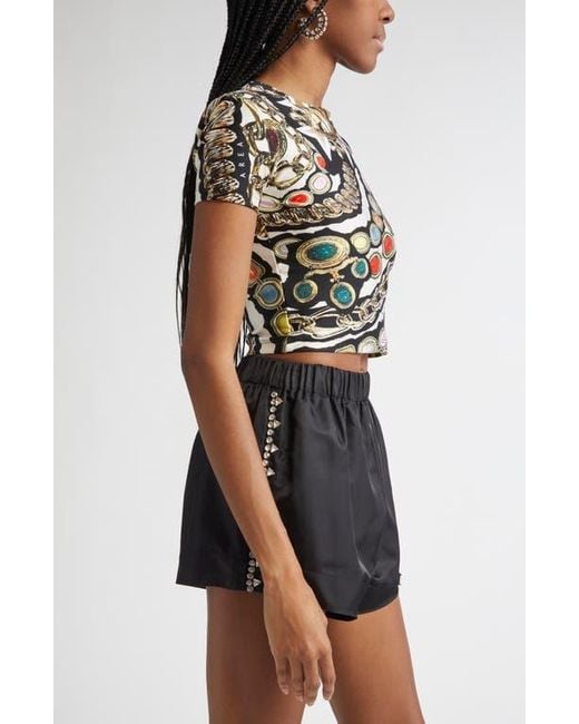 Area Black Gemstone Chain Print Crop Top