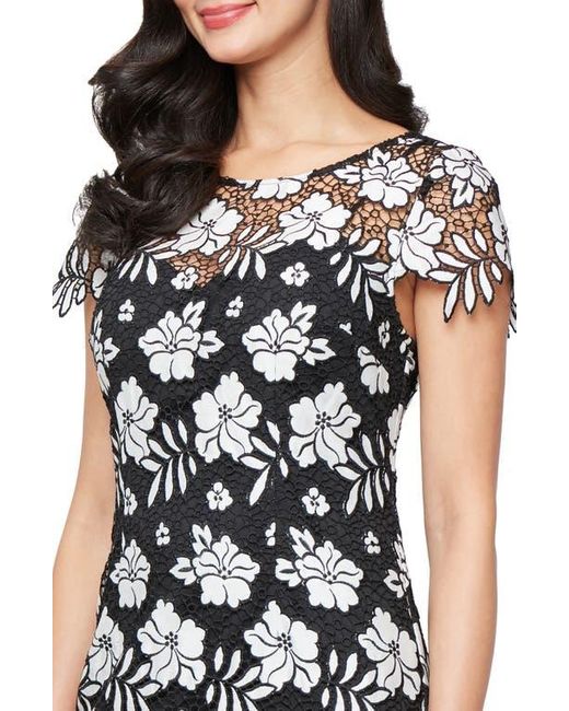 Alex Evenings Black Embroidered Lace Cocktail Dress