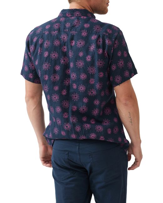 Rodd & Gunn Blue Jacob's River Sports Fit Floral Short Sleeve Linen Button-up Shirt for men