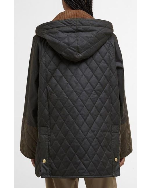 Barbour Black Imelda Water Repellent Mixed Media Jacket With Removable Hood