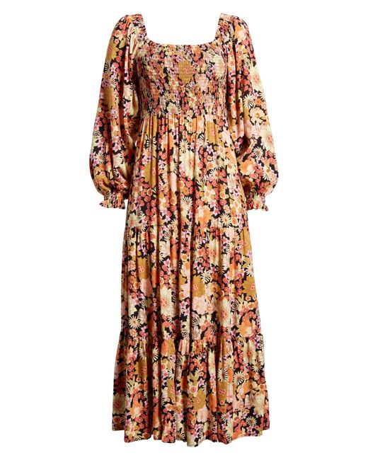 Rip Curl Multicolor Mystic Floral Smocked Long Sleeve Maxi Dress