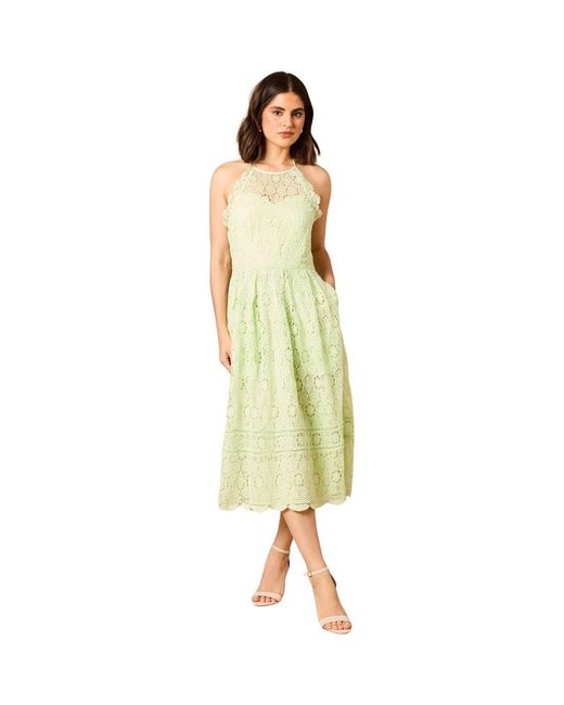 Oasis Yellow Lace Detail Halterneck Midi Dress