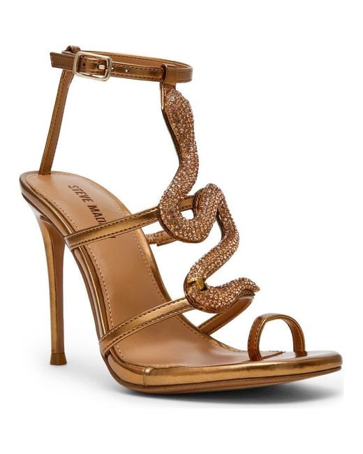 Steve Madden Brown Python Crystal Snake Ankle Strap Sandal
