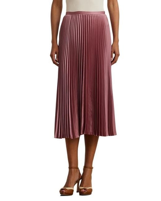 Ralph Lauren Red Pleated Charmeuse Midi Skirt