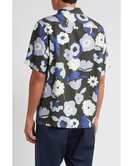 NN07 Blue Hank 5719 Floral Print Button-up Camp Shirt for men