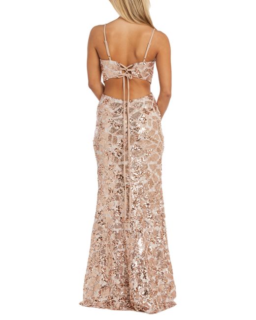 Morgan & Co. Natural Beaded Sleeveless Gown