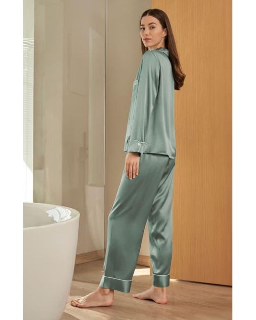 LILYSILK Green Chic Trimmed Silk Pajama Set