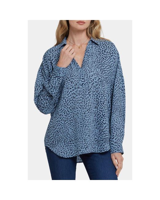 NYDJ Blue Becky Recycled Polyester Georgette Blouse