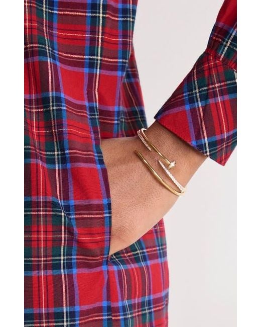 Vineyard Vines Women's Purple Plaid Long Sleeve Stretch Cotton Popover Dress