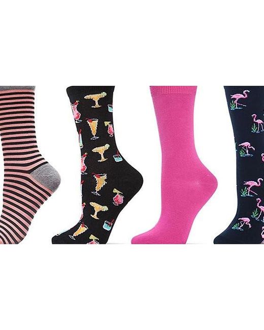 Memoi Multicolor Novelty Assorted 4-pack Crew Socks