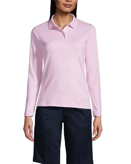 Lands' End Red School Uniform Long Sleeve Feminine Fit Mesh Polo Shirt