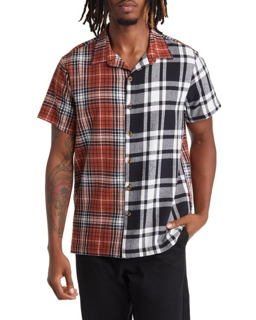BP. Red Splice Plaid Short Sleeve Button-up Shirt for men