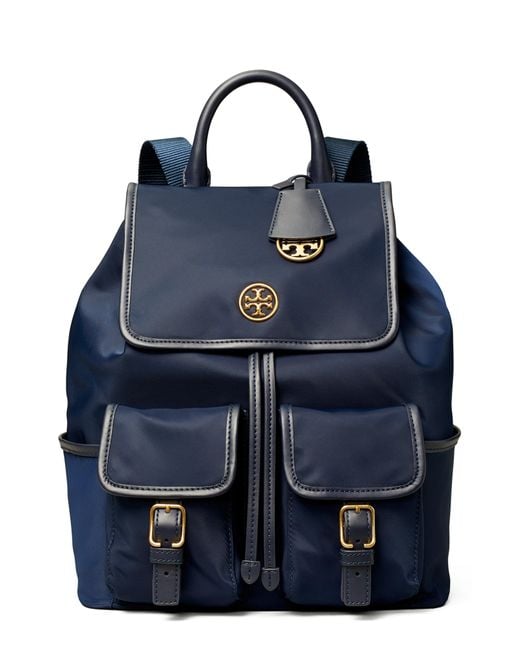 Tory Burch Piper Flap Nylon Backpack in Blue | Lyst