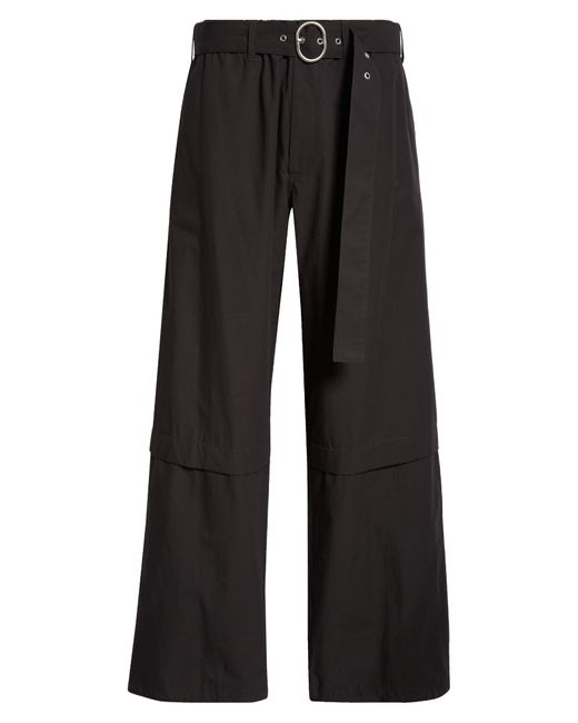 Jil Sander Black Belted Wide Leg Cotton Trousers for men