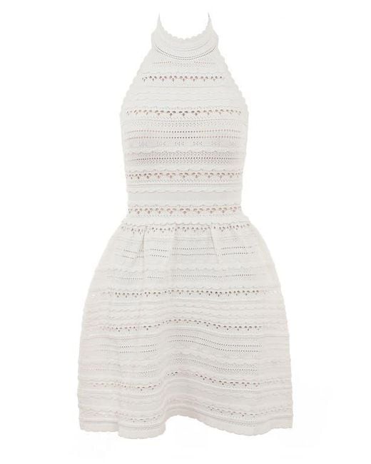 House Of Cb White Serafina Mixed Stitch Cocktail Mini Halter Dress
