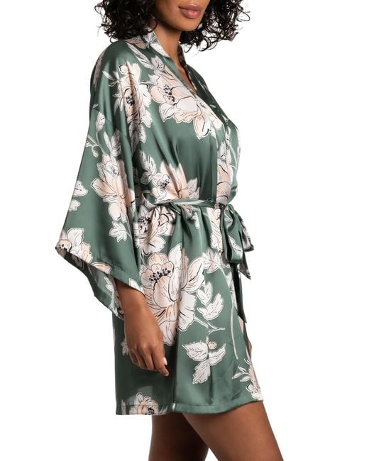 MIDNIGHT BAKERY Green Fiji Floral Print Satin Robe