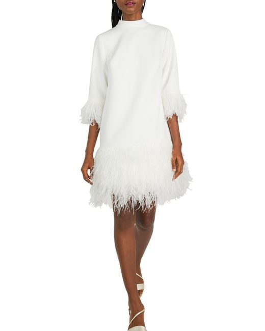 Kate Spade Feather Trim Crêpe De Chine Dress in White Lyst
