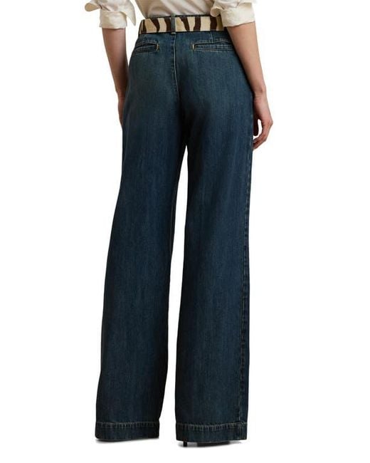 Ralph Lauren Blue Pleated High Waist Wide Leg Jeans