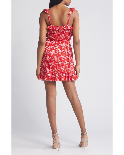 French Connection Red Elianna Floral Ruffle Dress