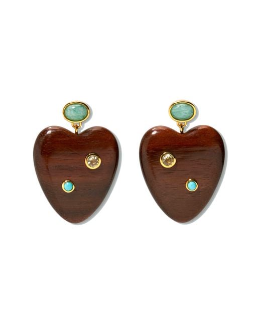 Lizzie Fortunato Brown Tamarind Heart Drop Earrings