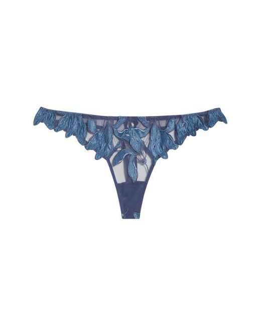 Fleur du Mal Blue Lily Embroidered Hipster Thong